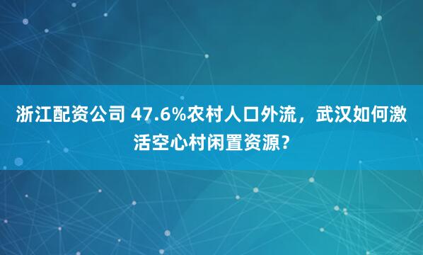 浙江配资公司 47.6%农村人口外流,武汉如何激活空心村闲置资源?